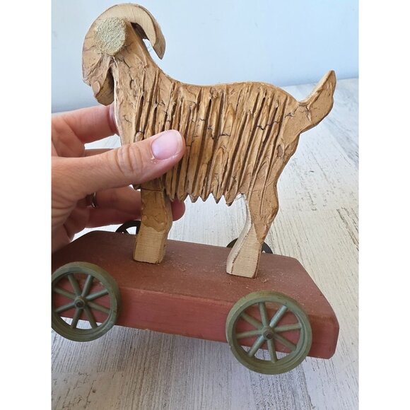 Vintage Wooden goat cart wagon primitive unique decor sheep lauer 1992 - Picture 7 of 9